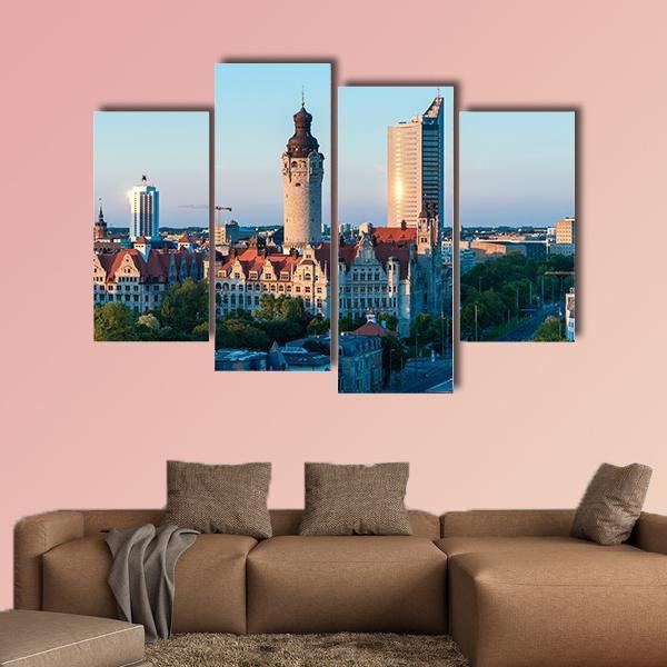 Skyline Of Leipzig With Town Hall At Sunset Canvas Wall Art-3 Horizontal-Gallery Wrap-25" x 16"-Tiaracle