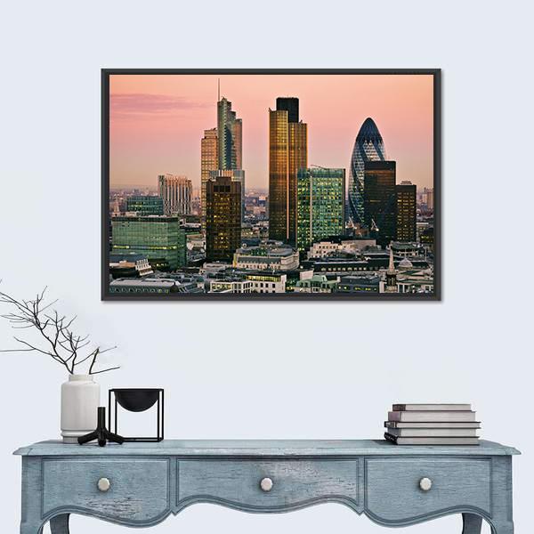 Skyline Of London Canvas Wall Art-1 Piece-Floating Frame-24" x 16"-Tiaracle