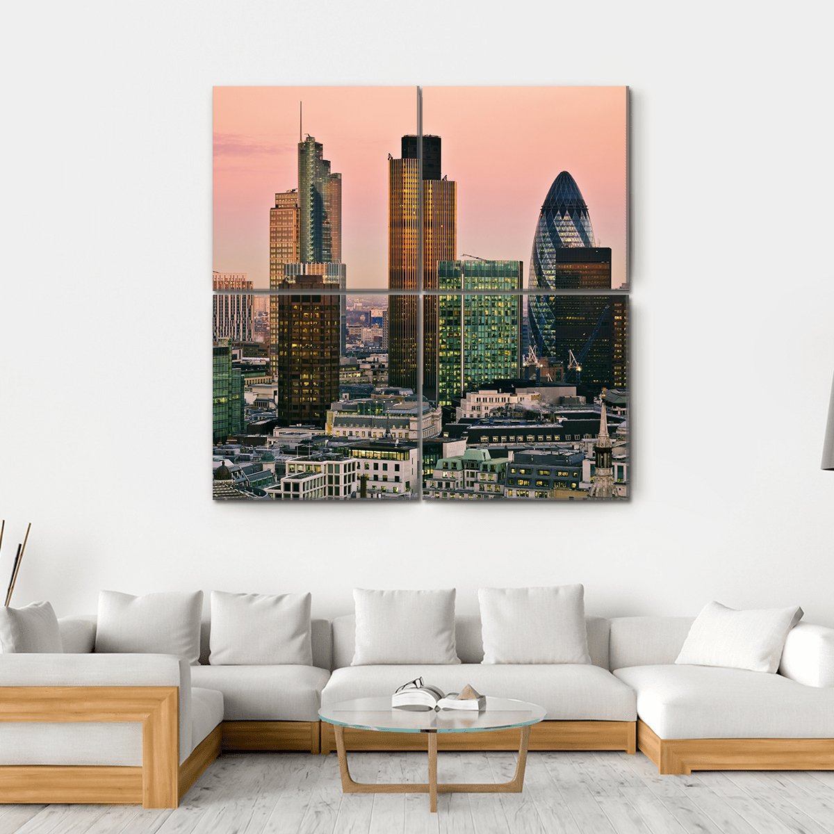 Skyline Of London Canvas Wall Art-4 Square-Gallery Wrap-17" x 17"-Tiaracle
