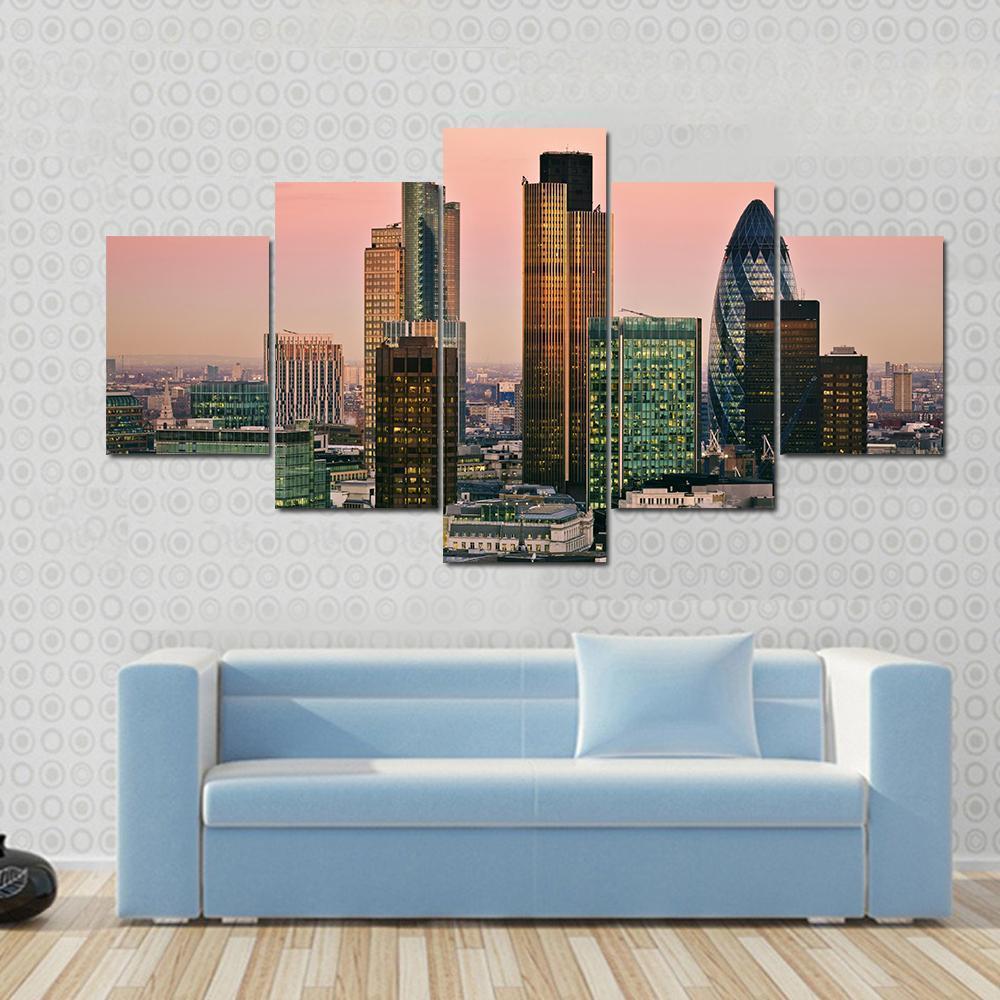 Skyline Of London Canvas Wall Art-5 Star-Gallery Wrap-62" x 32"-Tiaracle