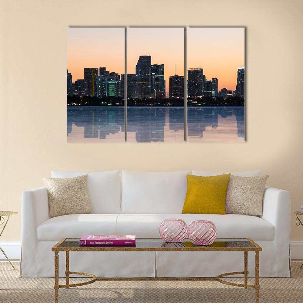 Skyline Of Miami Beach At Sunset Canvas Wall Art-3 Horizontal-Gallery Wrap-37" x 24"-Tiaracle
