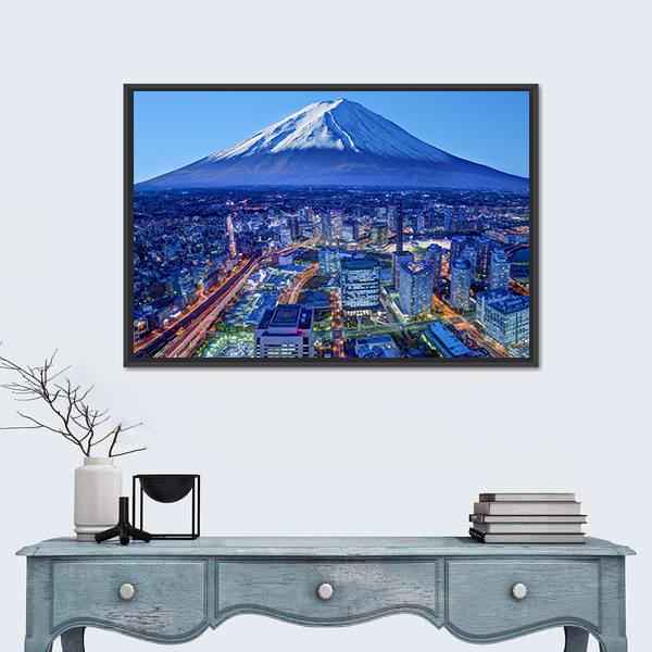 Skyline Of Mt Fuji And Yokohama Canvas Wall Art-1 Piece-Floating Frame-24" x 16"-Tiaracle