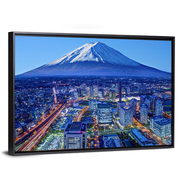 Skyline Of Mt Fuji And Yokohama Canvas Wall Art-3 Horizontal-Gallery Wrap-25" x 16"-Tiaracle
