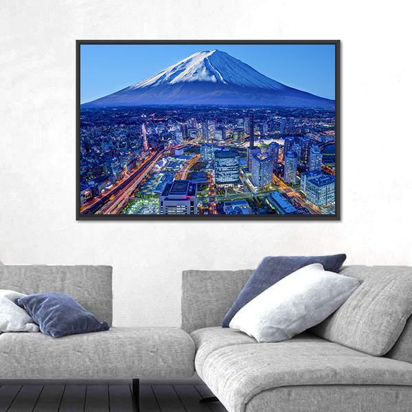 Skyline Of Mt Fuji And Yokohama Canvas Wall Art-3 Horizontal-Gallery Wrap-25" x 16"-Tiaracle