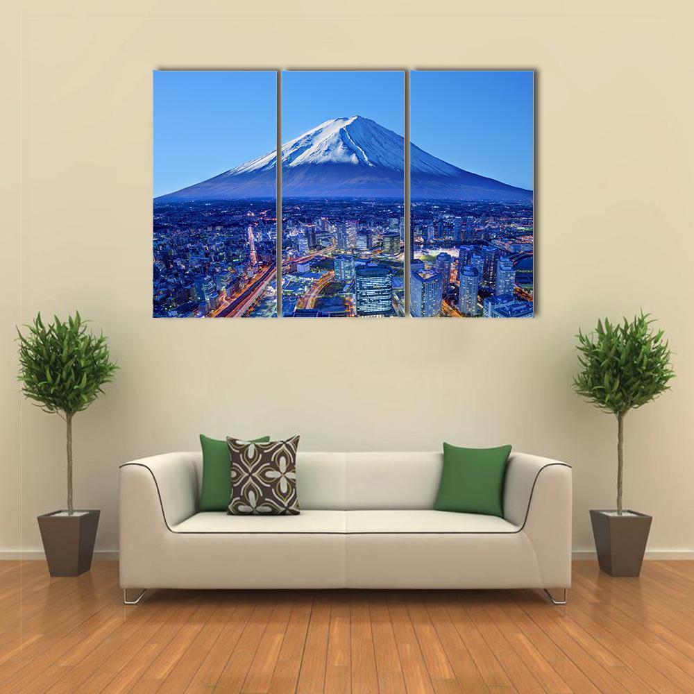 Skyline Of Mt Fuji And Yokohama Canvas Wall Art-3 Horizontal-Gallery Wrap-37" x 24"-Tiaracle