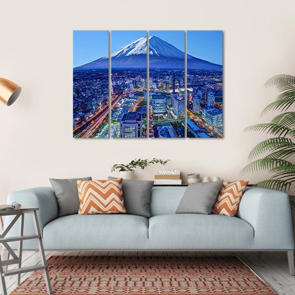 Skyline Of Mt Fuji And Yokohama Canvas Wall Art-4 Horizontal-Gallery Wrap-34" x 24"-Tiaracle