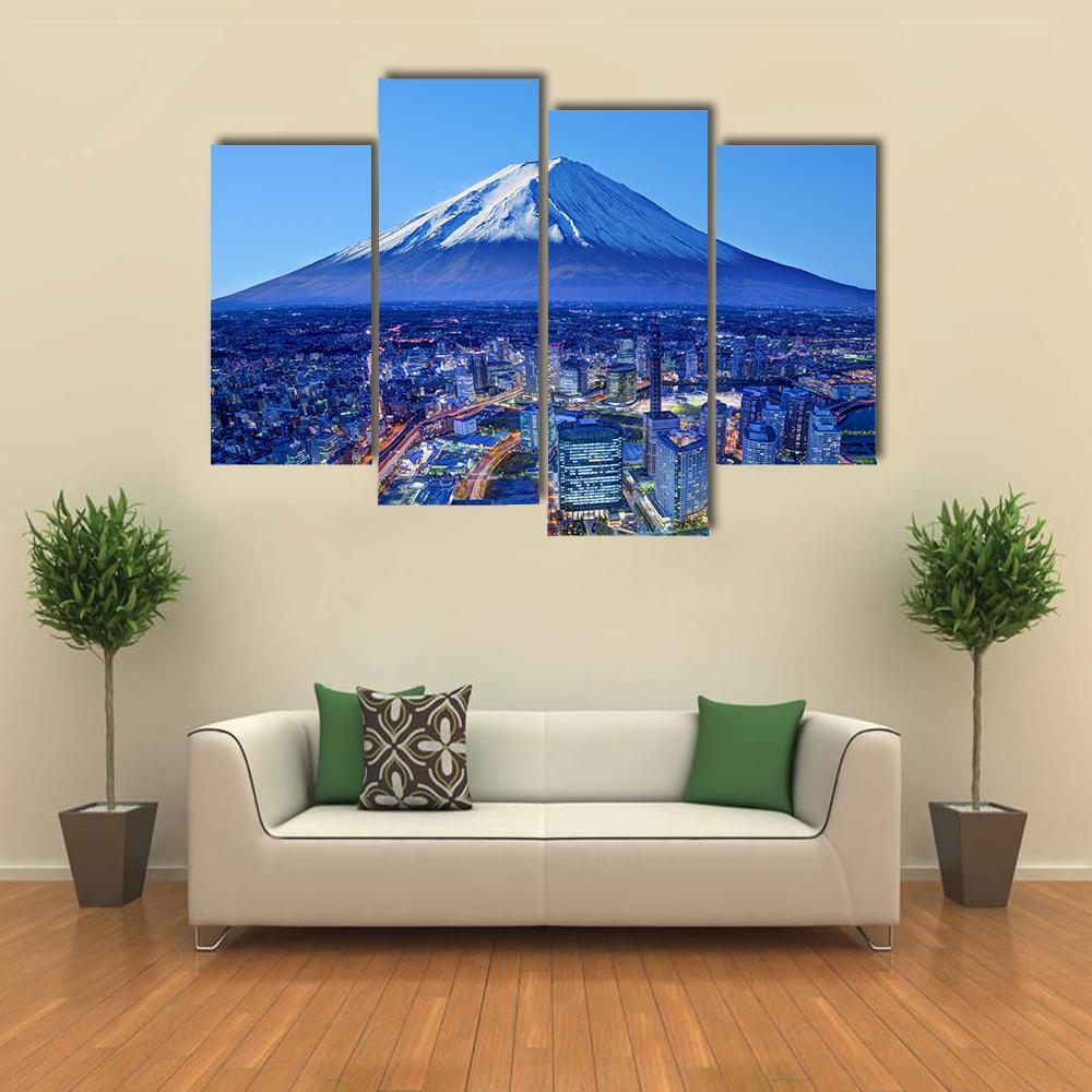 Skyline Of Mt Fuji And Yokohama Canvas Wall Art-4 Pop-Gallery Wrap-50" x 32"-Tiaracle