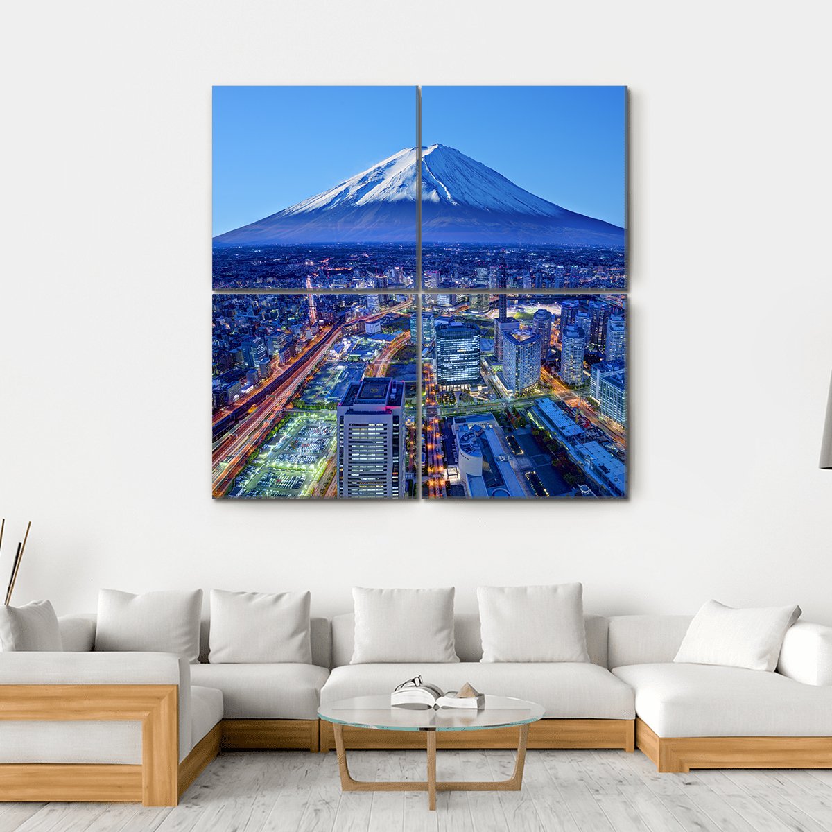 Skyline Of Mt Fuji And Yokohama Canvas Wall Art-4 Square-Gallery Wrap-17" x 17"-Tiaracle