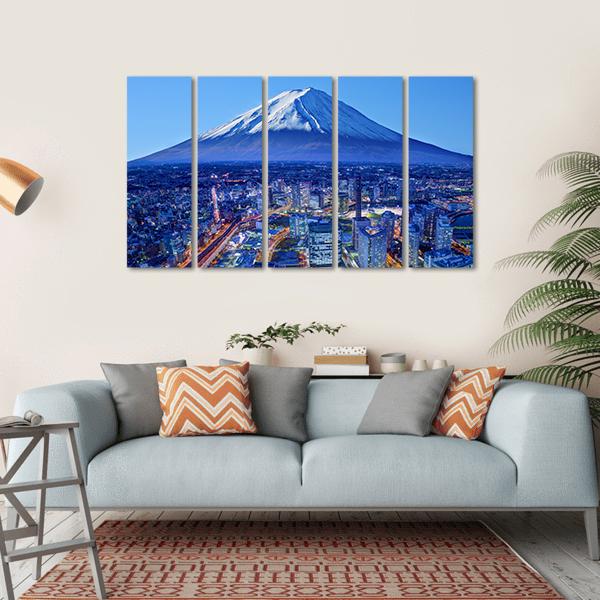 Skyline Of Mt Fuji And Yokohama Canvas Wall Art-5 Horizontal-Gallery Wrap-22" x 12"-Tiaracle