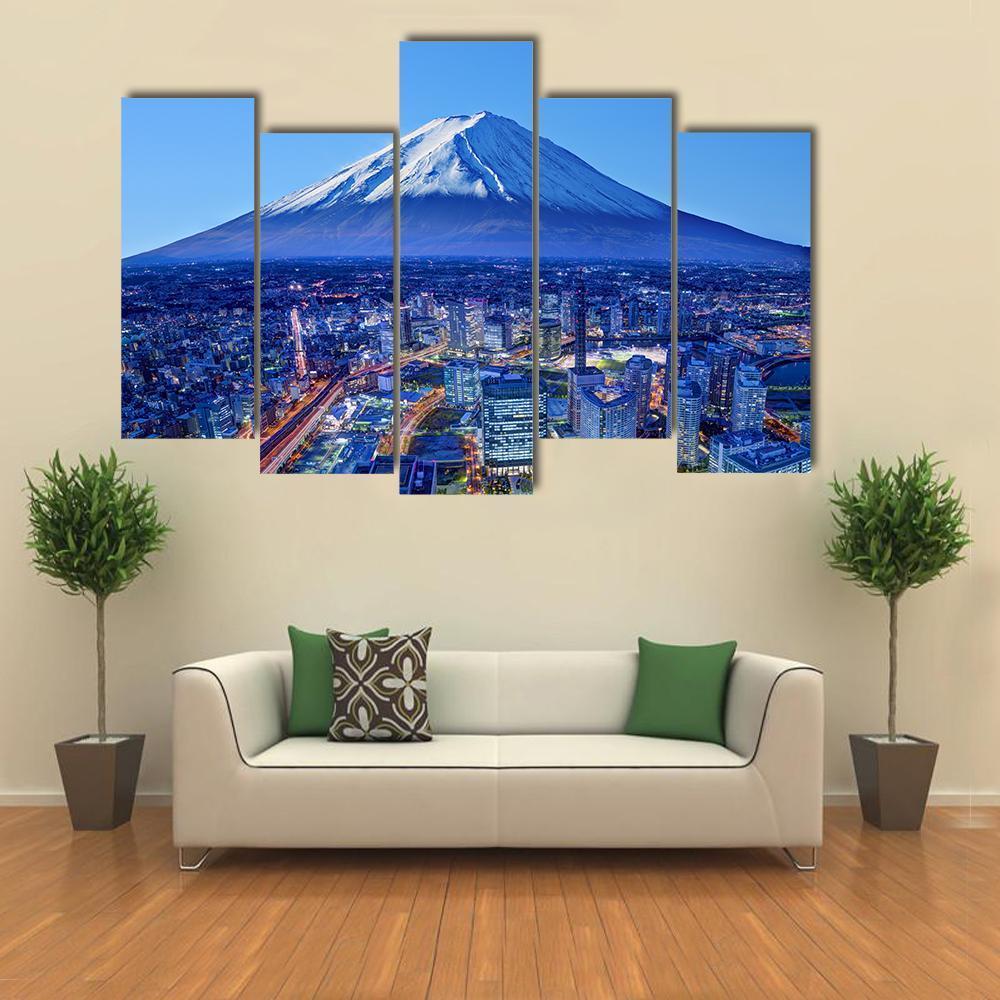 Skyline Of Mt Fuji And Yokohama Canvas Wall Art-5 Pop-Gallery Wrap-47" x 32"-Tiaracle