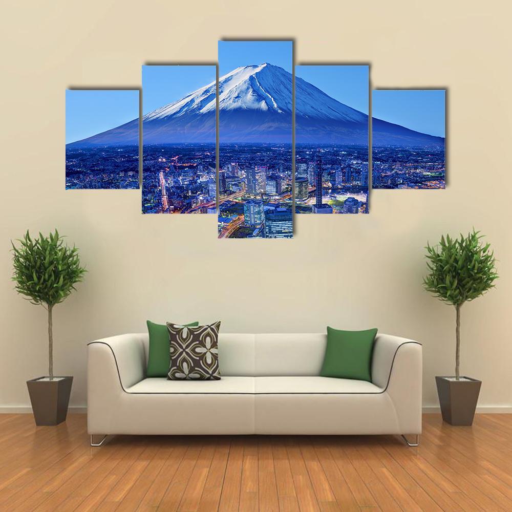 Skyline Of Mt Fuji And Yokohama Canvas Wall Art-5 Star-Gallery Wrap-62" x 32"-Tiaracle