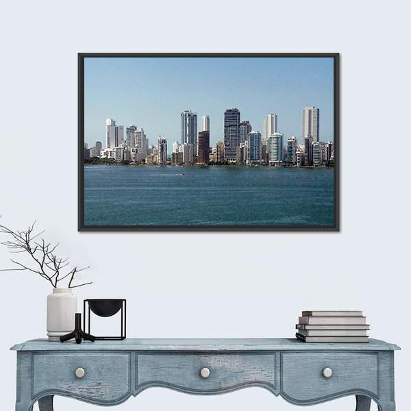 Skyline Of New City Of Cartagena Canvas Wall Art-1 Piece-Floating Frame-24" x 16"-Tiaracle
