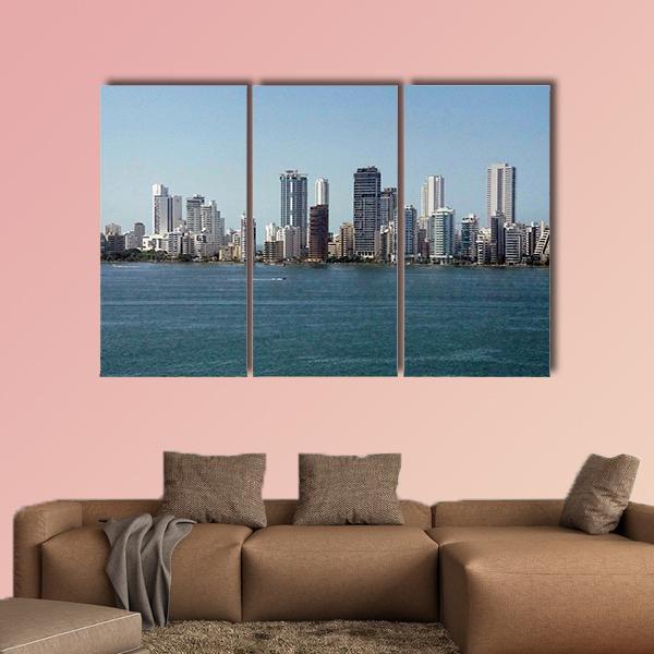 Skyline Of New City Of Cartagena Canvas Wall Art-3 Horizontal-Gallery Wrap-25" x 16"-Tiaracle