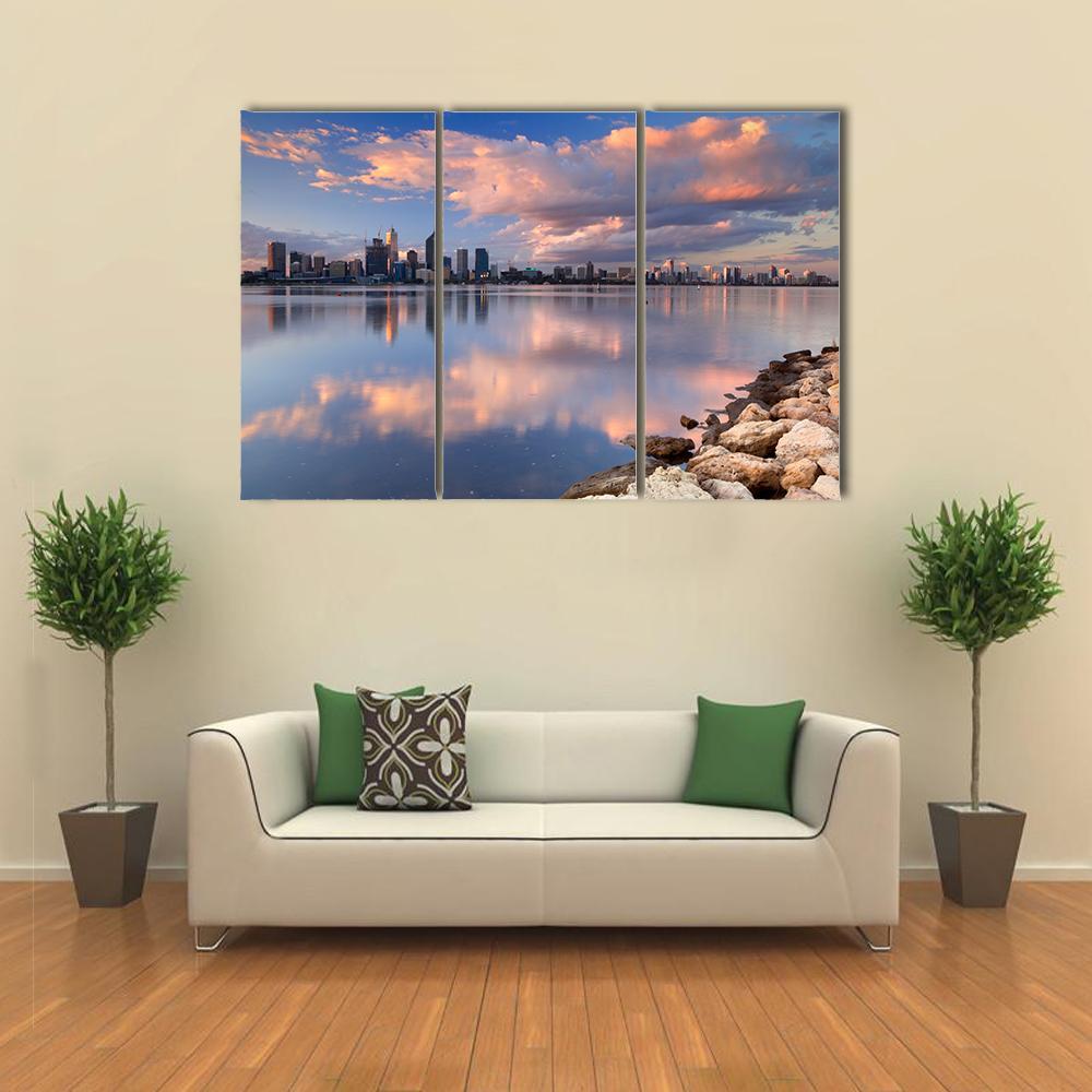 Skyline Of Perth Across The Swan River Canvas Wall Art-3 Horizontal-Gallery Wrap-37" x 24"-Tiaracle
