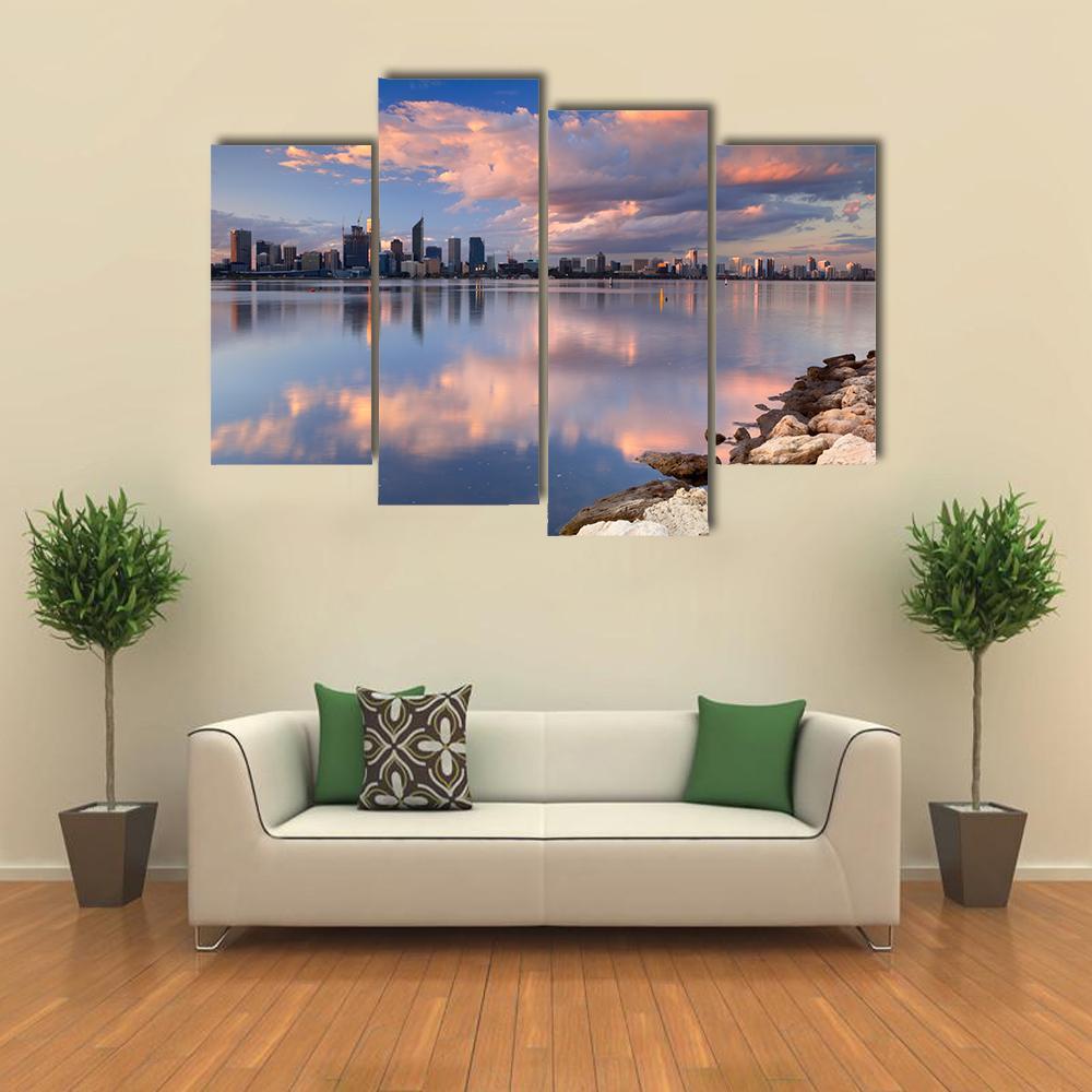 Skyline Of Perth Across The Swan River Canvas Wall Art-4 Pop-Gallery Wrap-50" x 32"-Tiaracle