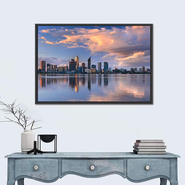 Skyline Of Perth Canvas Wall Art-1 Piece-Floating Frame-24" x 16"-Tiaracle