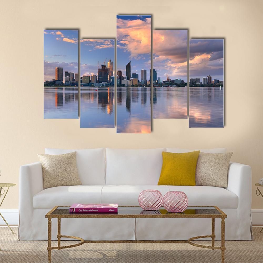 Skyline Of Perth Canvas Wall Art-5 Pop-Gallery Wrap-47" x 32"-Tiaracle
