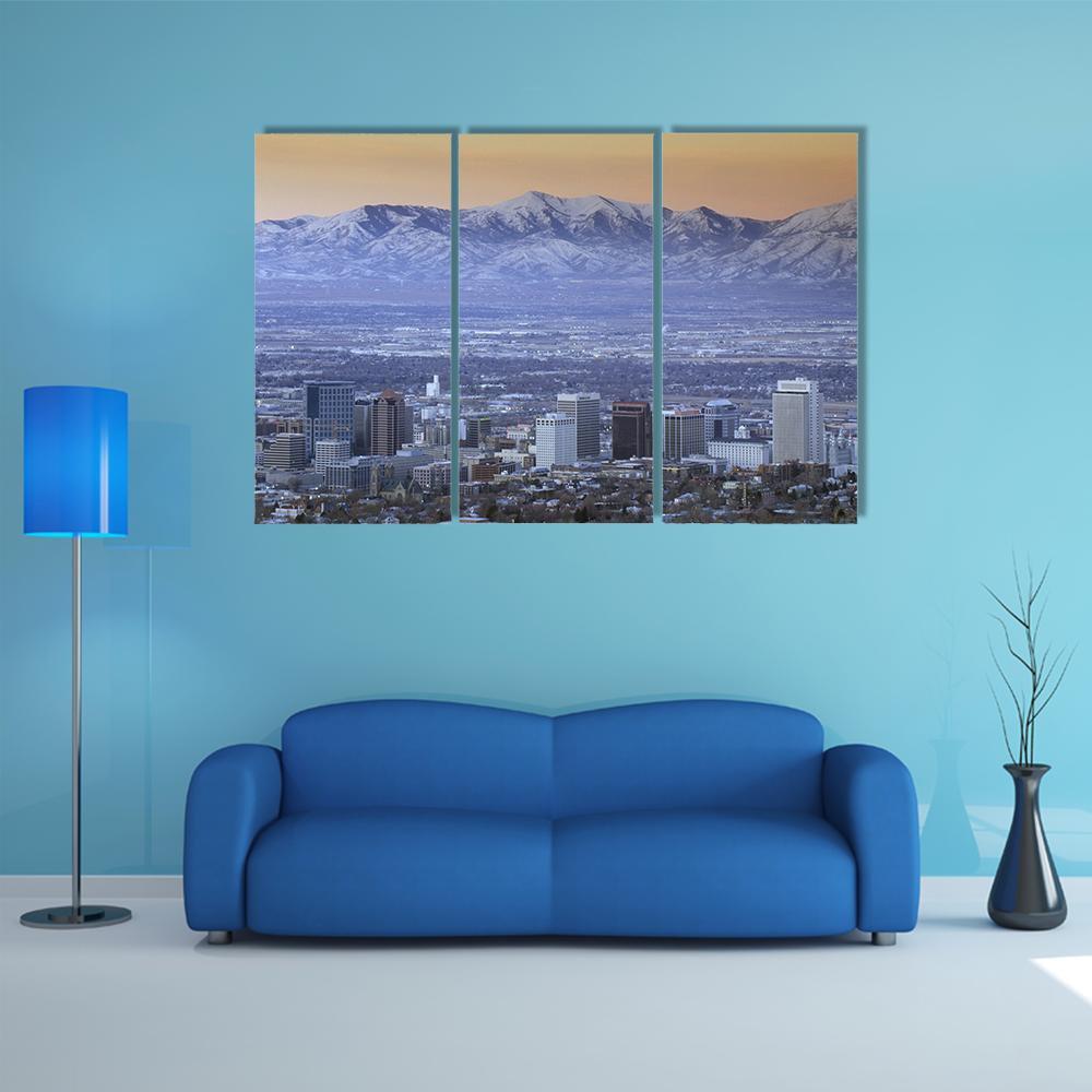 Skyline Of Salt Lake City Canvas Wall Art-3 Horizontal-Gallery Wrap-37" x 24"-Tiaracle