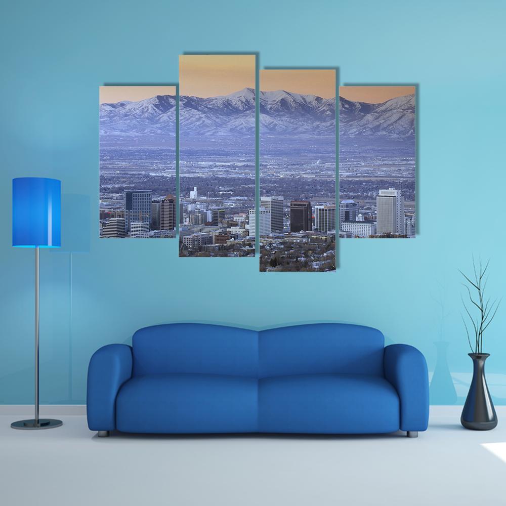 Skyline Of Salt Lake City Canvas Wall Art-4 Pop-Gallery Wrap-50" x 32"-Tiaracle