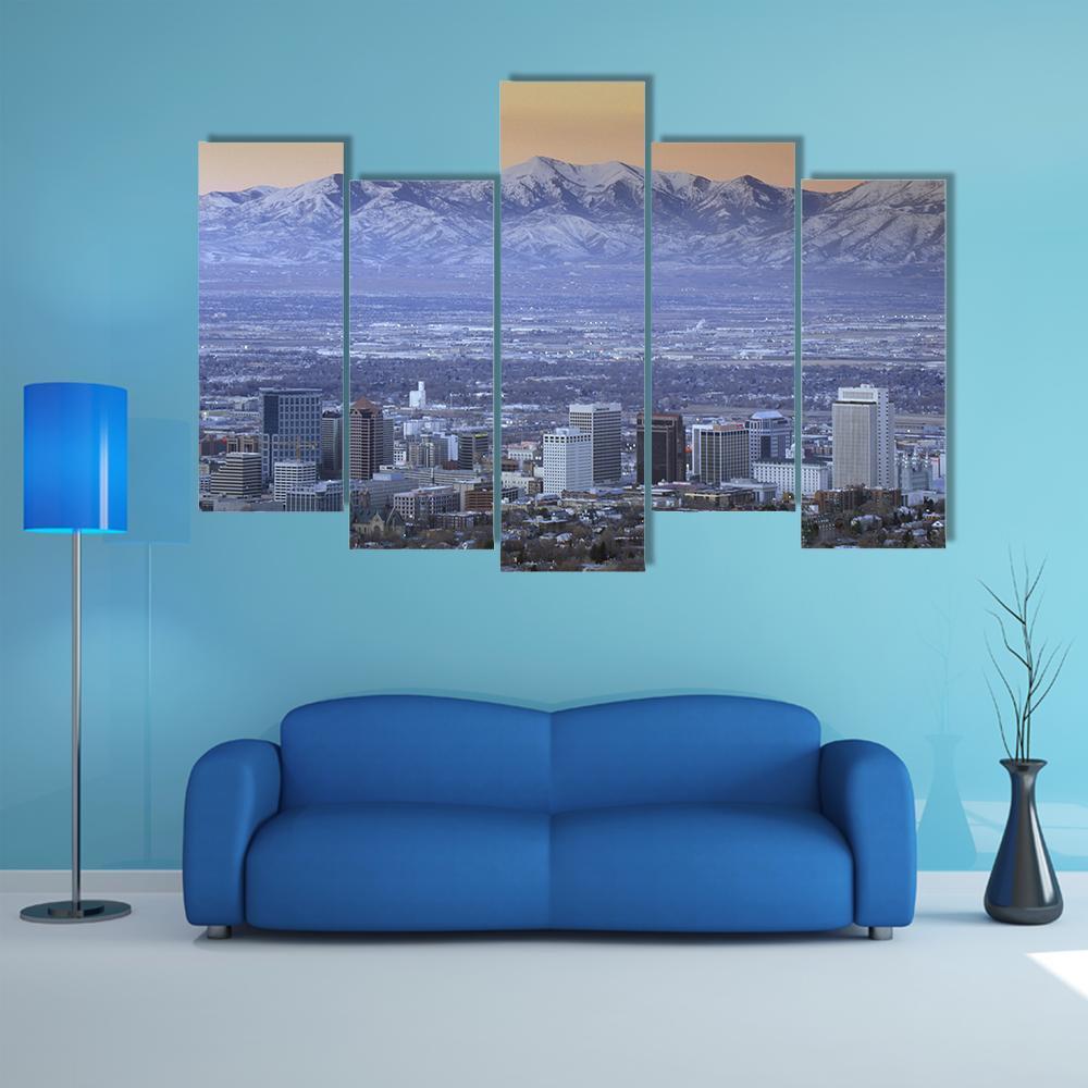 Skyline Of Salt Lake City Canvas Wall Art-5 Pop-Gallery Wrap-47" x 32"-Tiaracle