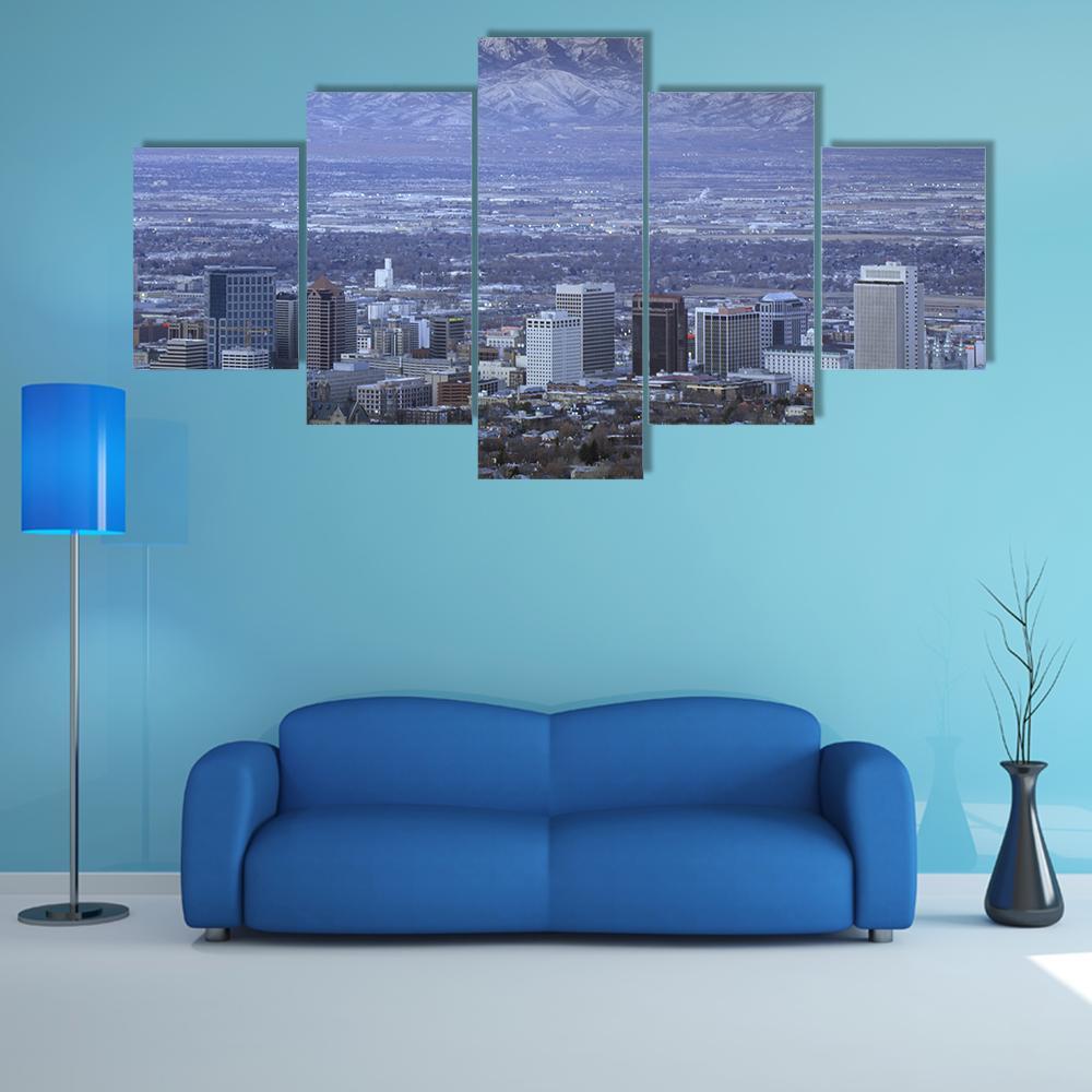 Skyline Of Salt Lake City Canvas Wall Art-5 Star-Gallery Wrap-62" x 32"-Tiaracle