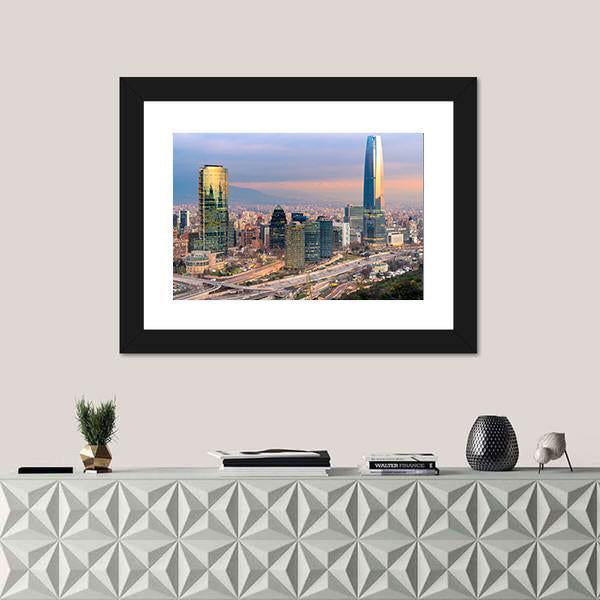 Skyline Of Santiago De Chile with Modern Buildings Canvas Wall Art-1 Piece-Framed Print-20" x 16"-Tiaracle