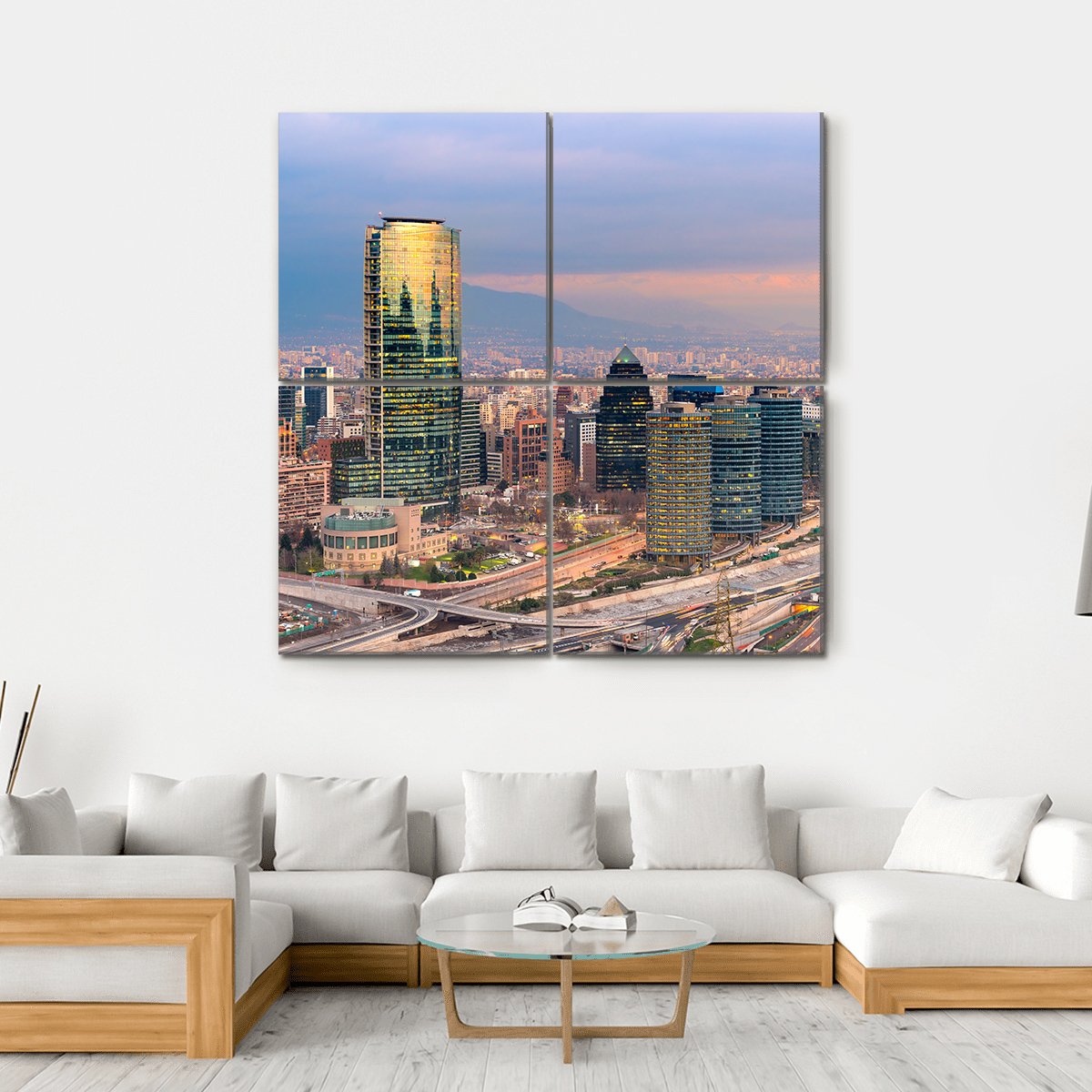 Skyline Of Santiago De Chile with Modern Buildings Canvas Wall Art-4 Square-Gallery Wrap-17" x 17"-Tiaracle