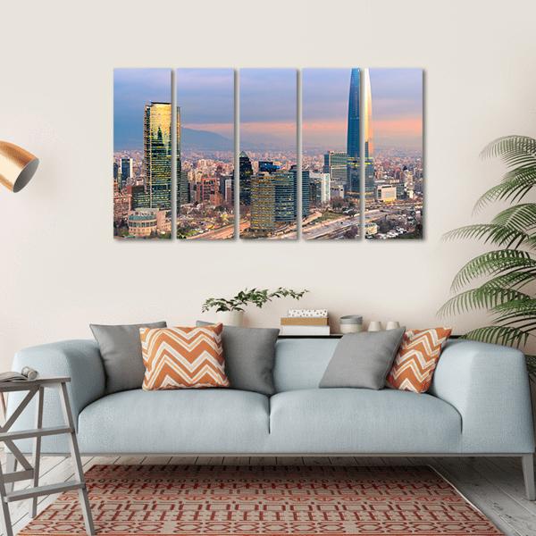 Skyline Of Santiago De Chile with Modern Buildings Canvas Wall Art-5 Horizontal-Gallery Wrap-22" x 12"-Tiaracle