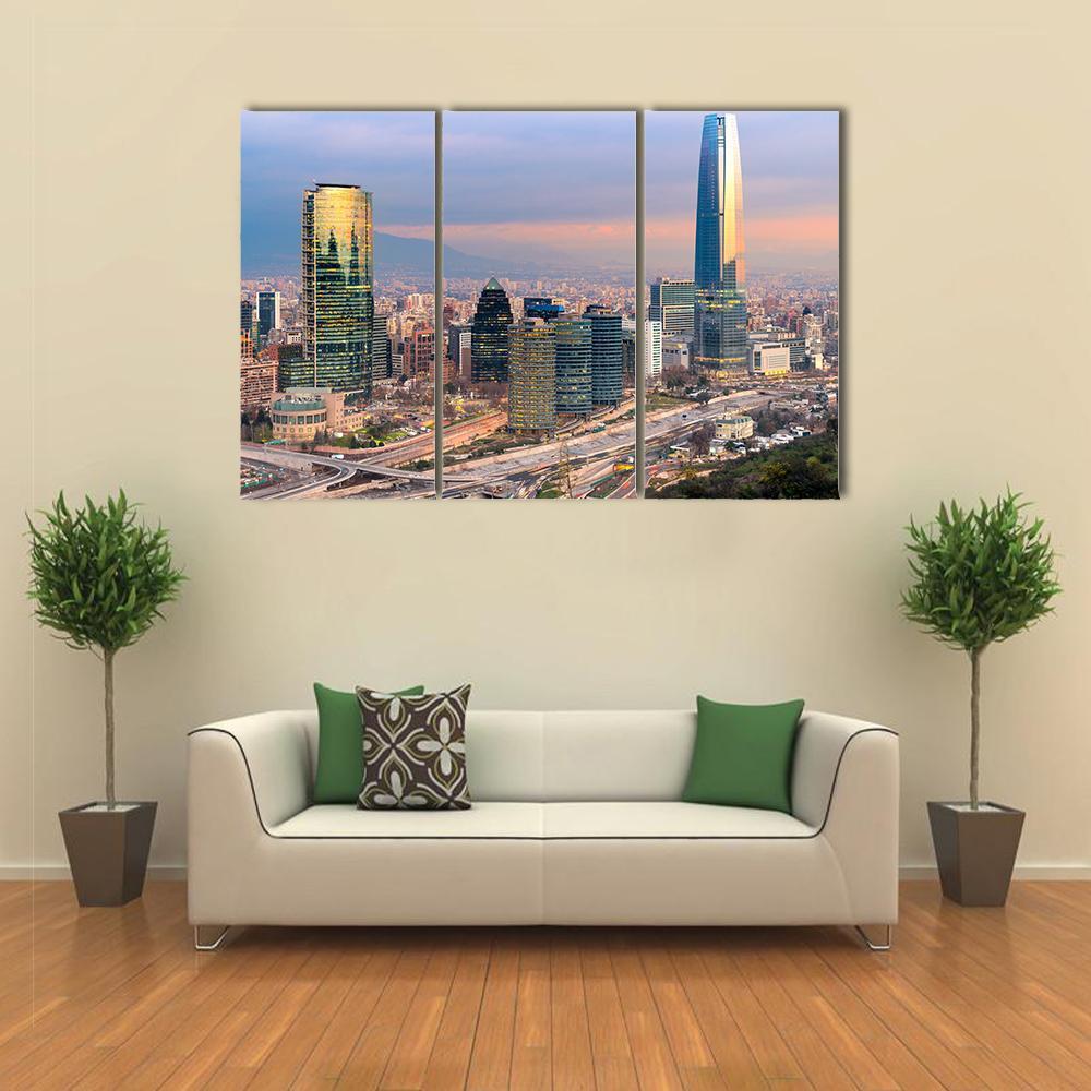 Skyline Of Santiago De Chile with Modern Buildings Canvas Wall Art-3 Horizontal-Gallery Wrap-37" x 24"-Tiaracle