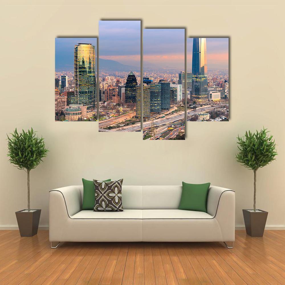 Skyline Of Santiago De Chile with Modern Buildings Canvas Wall Art-4 Pop-Gallery Wrap-50" x 32"-Tiaracle