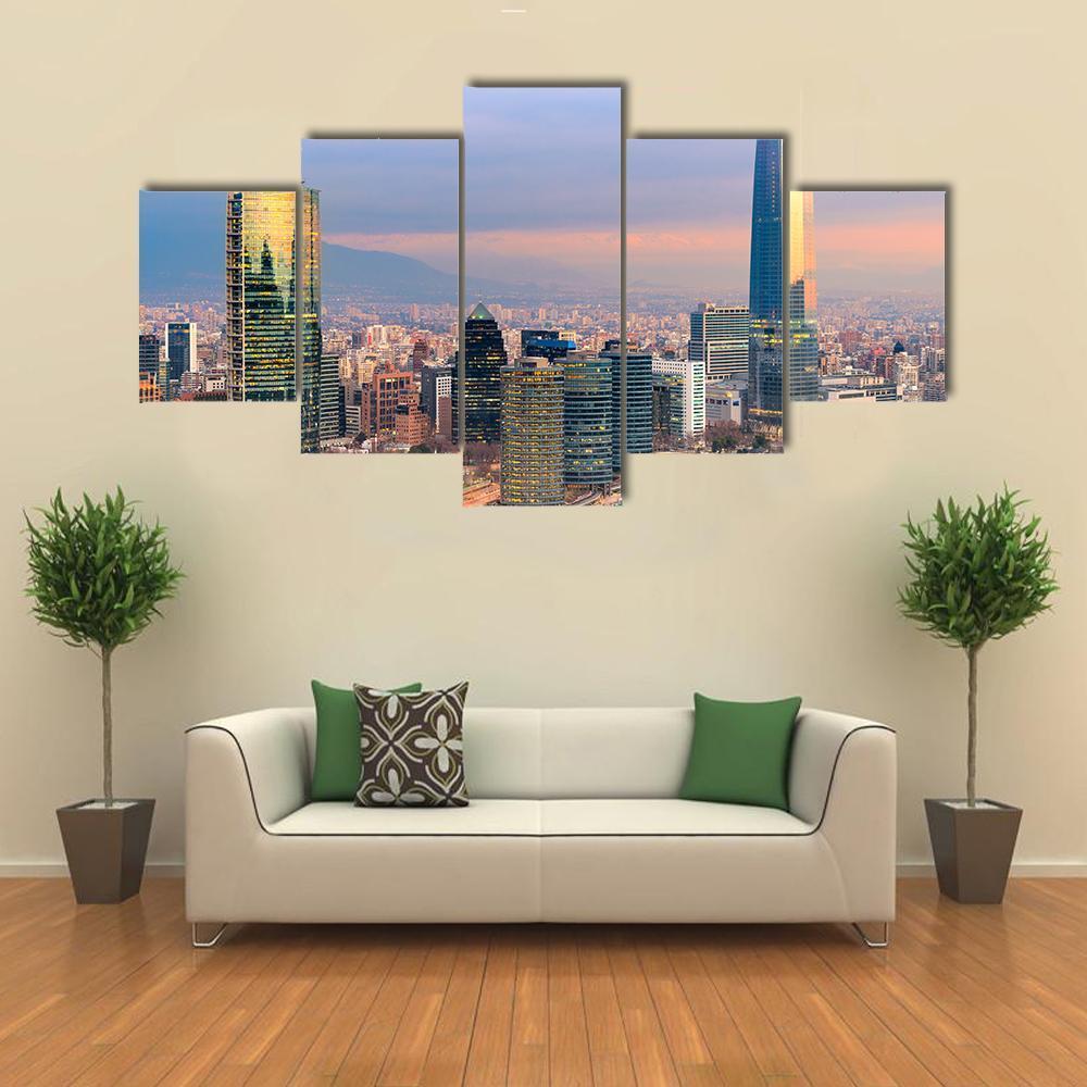 Skyline Of Santiago De Chile with Modern Buildings Canvas Wall Art-5 Star-Gallery Wrap-62" x 32"-Tiaracle