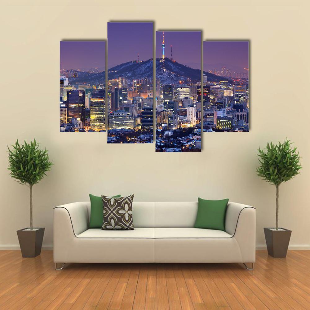 Skyline Of Seoul Canvas Wall Art-4 Pop-Gallery Wrap-50" x 32"-Tiaracle