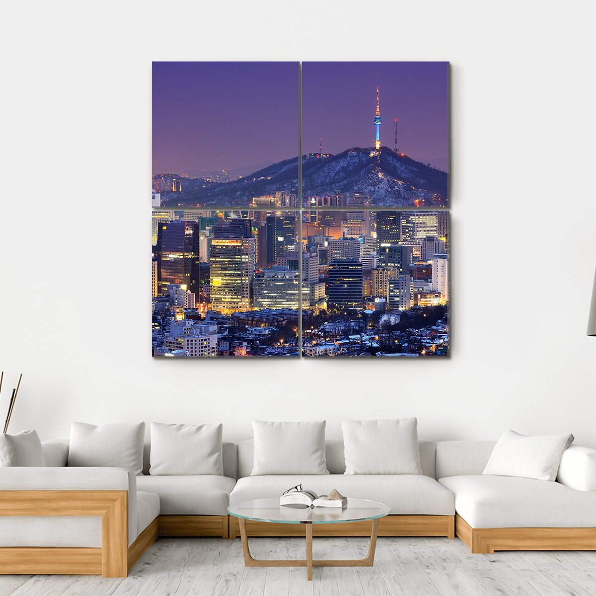Skyline Of Seoul Canvas Wall Art-4 Square-Gallery Wrap-17" x 17"-Tiaracle