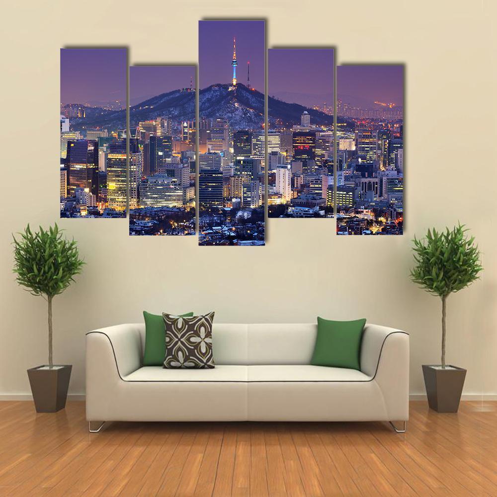 Skyline Of Seoul Canvas Wall Art-5 Pop-Gallery Wrap-47" x 32"-Tiaracle