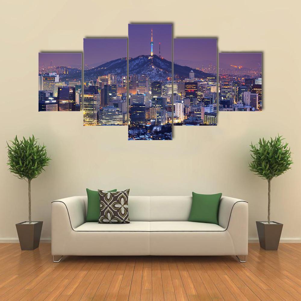 Skyline Of Seoul Canvas Wall Art-5 Star-Gallery Wrap-62" x 32"-Tiaracle