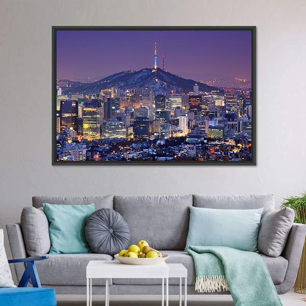 Skyline Of Seoul Canvas Wall Art-3 Horizontal-Gallery Wrap-25" x 16"-Tiaracle
