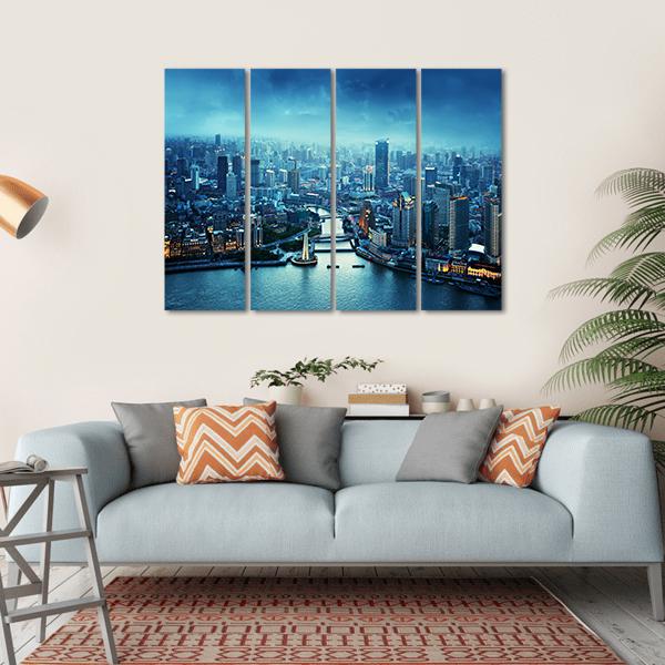 Skyline Of Shanghai At Sunset China Canvas Wall Art-4 Horizontal-Gallery Wrap-34" x 24"-Tiaracle