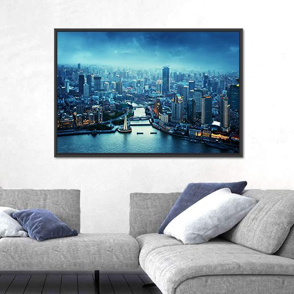 Skyline Of Shanghai At Sunset China Canvas Wall Art-3 Horizontal-Gallery Wrap-25" x 16"-Tiaracle