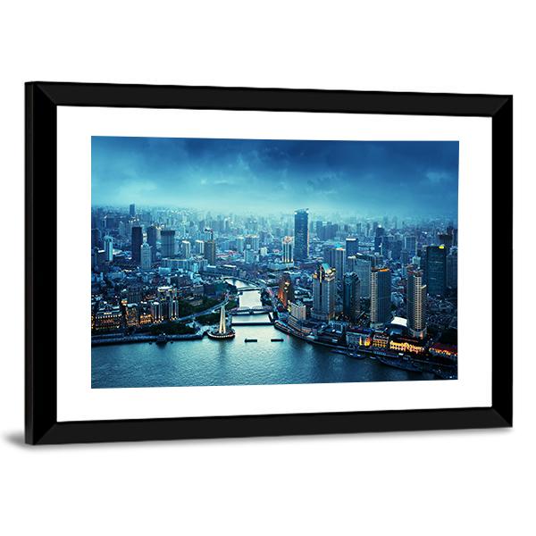 Skyline Of Shanghai At Sunset China Canvas Wall Art-3 Horizontal-Gallery Wrap-25" x 16"-Tiaracle