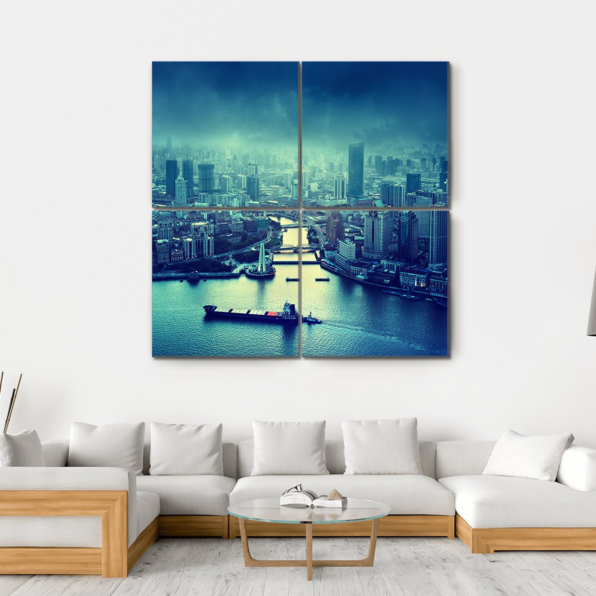 Skyline Of Shanghai Canvas Wall Art-4 Square-Gallery Wrap-17" x 17"-Tiaracle