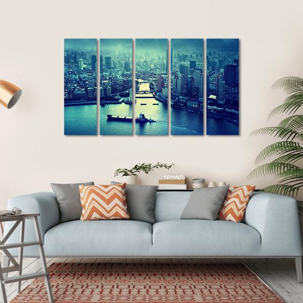 Skyline Of Shanghai Canvas Wall Art-5 Horizontal-Gallery Wrap-22" x 12"-Tiaracle