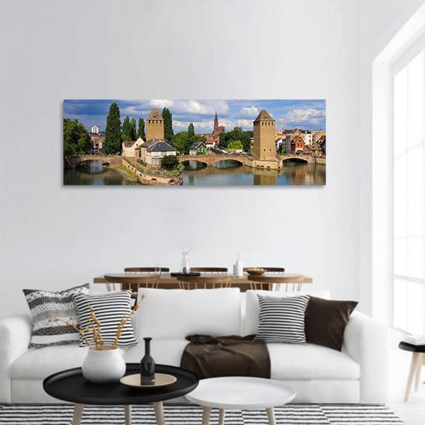 Skyline Of Strasbourg In Alsace Panoramic Canvas Wall Art-3 Piece-25" x 08"-Tiaracle