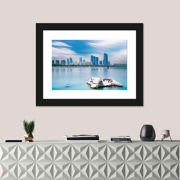 Skyline Of Suzhou Jinji Lake Canvas Wall Art-1 Piece-Framed Print-20" x 16"-Tiaracle