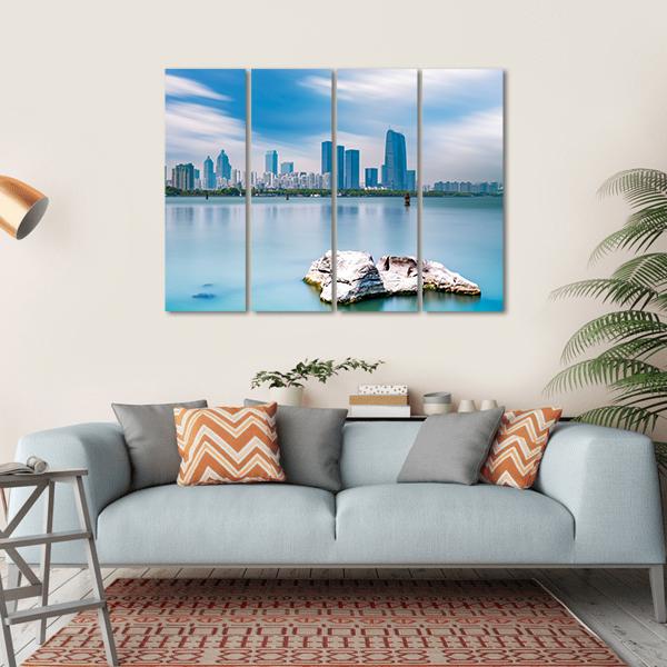 Skyline Of Suzhou Jinji Lake Canvas Wall Art-4 Horizontal-Gallery Wrap-34" x 24"-Tiaracle