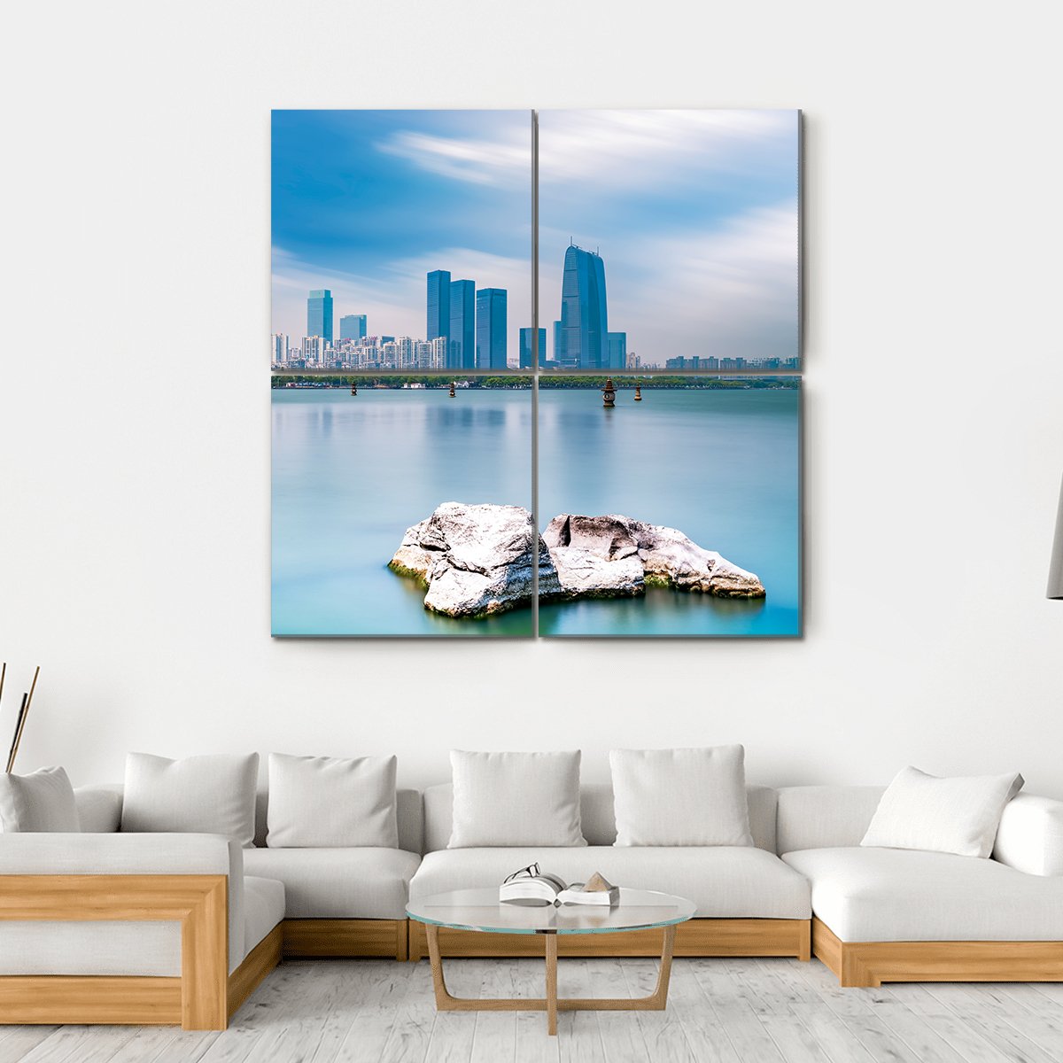 Skyline Of Suzhou Jinji Lake Canvas Wall Art-4 Square-Gallery Wrap-17" x 17"-Tiaracle