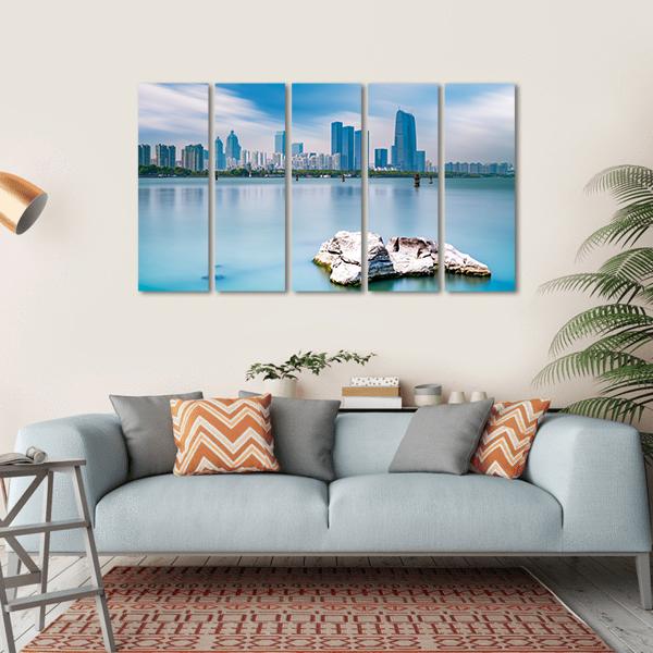 Skyline Of Suzhou Jinji Lake Canvas Wall Art-5 Horizontal-Gallery Wrap-22" x 12"-Tiaracle