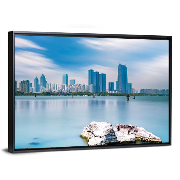 Skyline Of Suzhou Jinji Lake Canvas Wall Art-3 Horizontal-Gallery Wrap-25" x 16"-Tiaracle