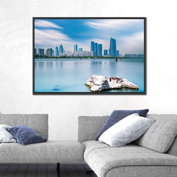 Skyline Of Suzhou Jinji Lake Canvas Wall Art-3 Horizontal-Gallery Wrap-25" x 16"-Tiaracle