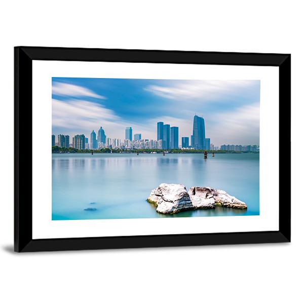 Skyline Of Suzhou Jinji Lake Canvas Wall Art-3 Horizontal-Gallery Wrap-25" x 16"-Tiaracle