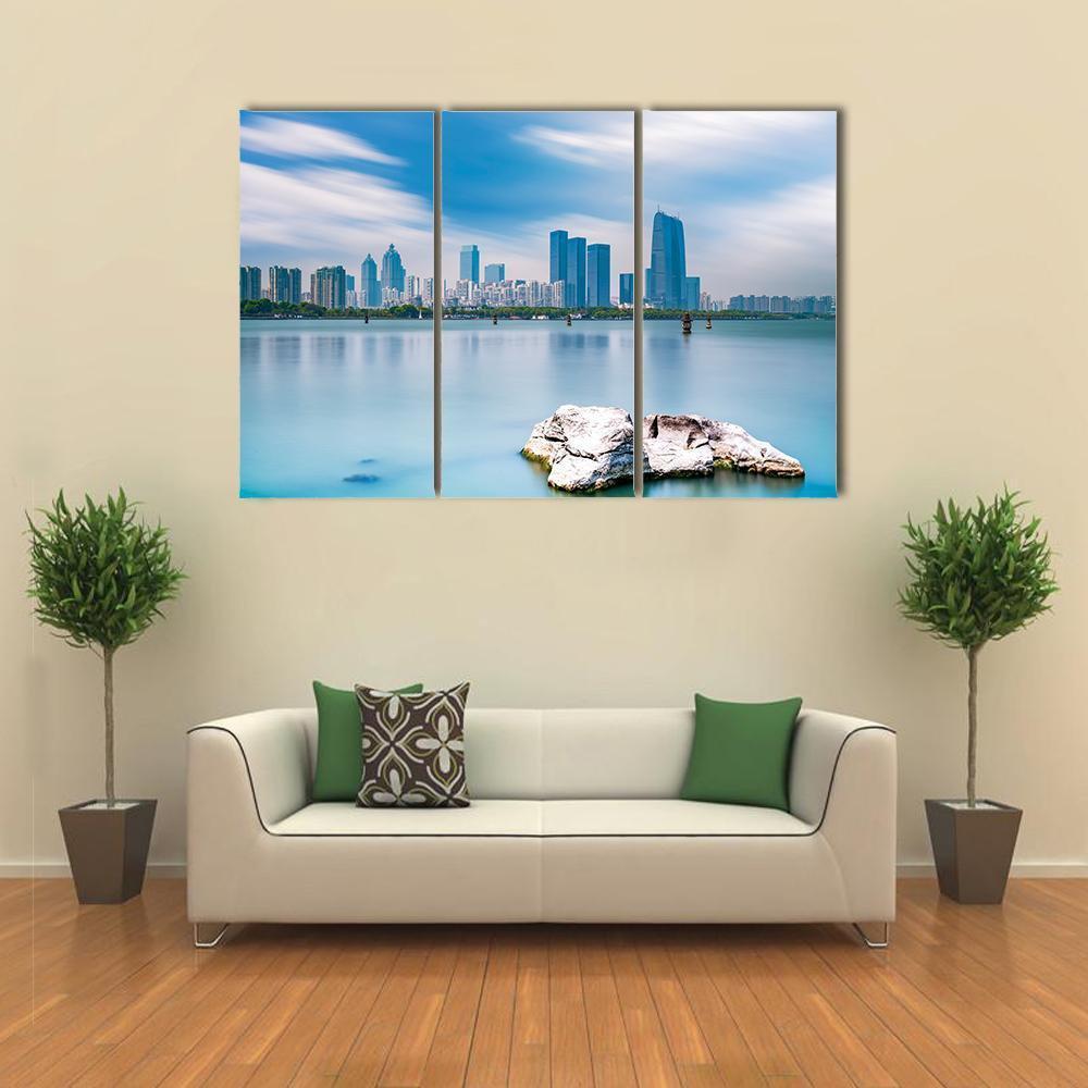 Skyline Of Suzhou Jinji Lake Canvas Wall Art-3 Horizontal-Gallery Wrap-37" x 24"-Tiaracle